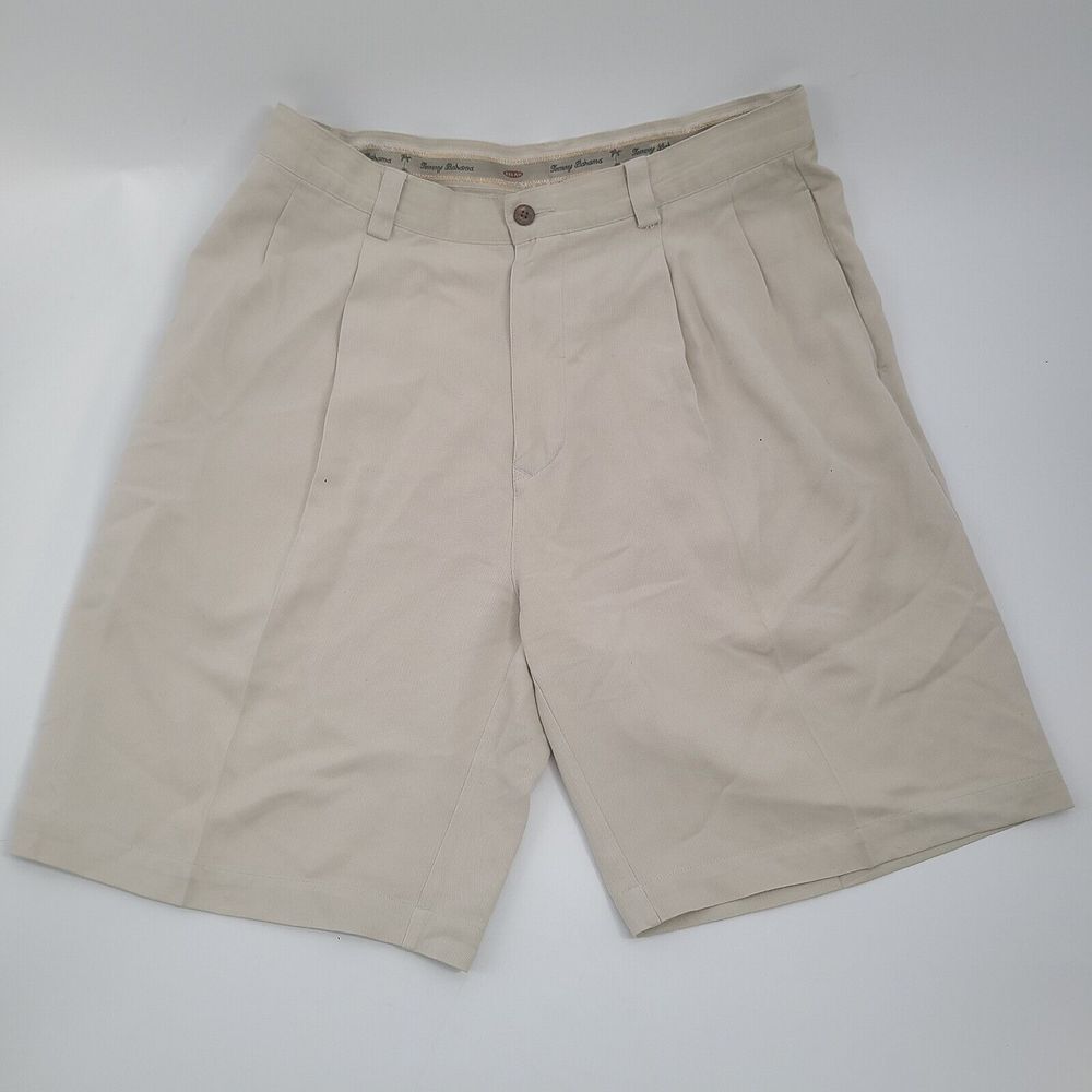 Tommy Bahama‎ Men's Tan Pleated Front 100% Silk Dress Shorts Size 32